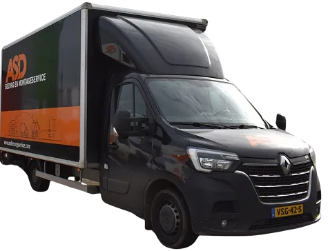 Witte bezorgwagen van ASD Logistiek voor meubelbezorging aan huis
